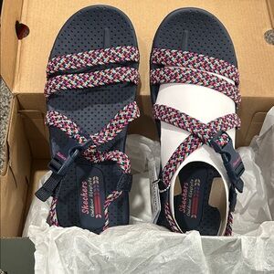 Skechers Women's Navy and Multi-Color Sandals